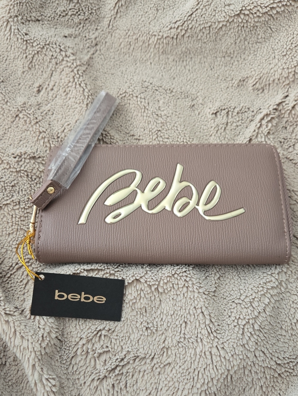 bebe Mauve Zip-Around Wallet with Script Logo